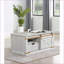 Table basse rustique blanche antique avec tablettes ouvertes et tiroir pour le salon, rangement élégant