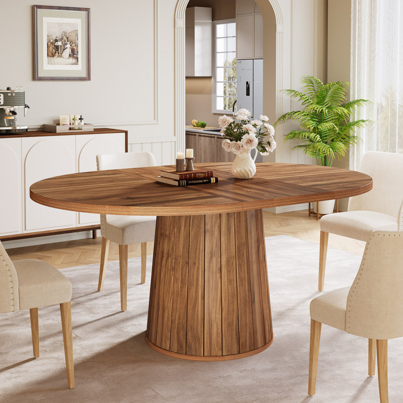 55 Inch Oval Dining Table with Wood Base for Dining Room