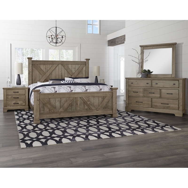 Lit standard en bois massif Dold, Gris pierre, Grand