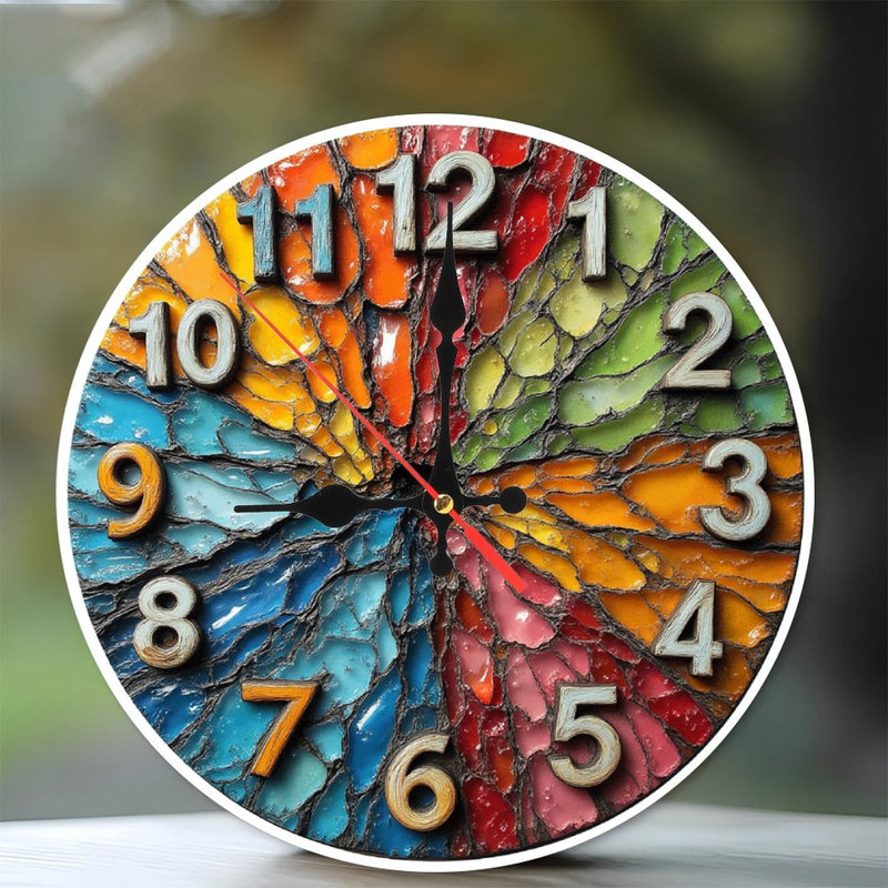 Rainbow Mosaic Resin Clock Wall Decor