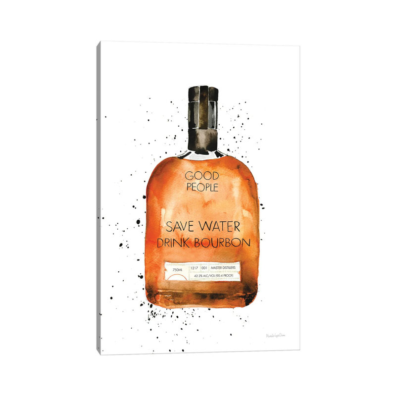 «Save Water Drink Bourbon» par Mercedes Lopez Charro - peinture sur toile tendue, H 18 po x l 12 po x 1,5 po