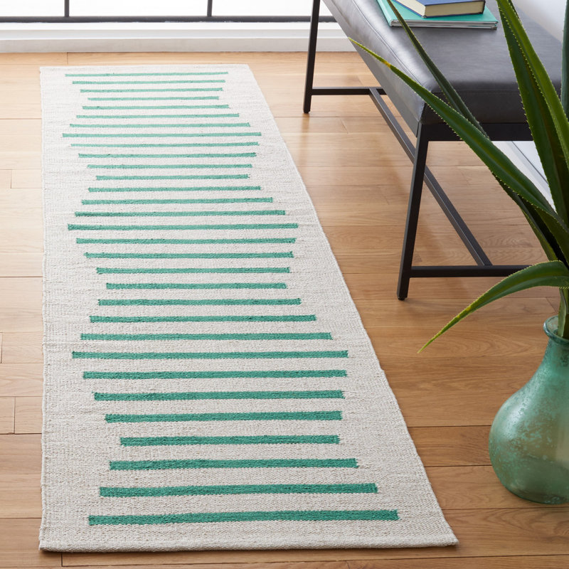 Esveidy Hand Woven Cotton Striped Rug, Runner 2'3" x 8'