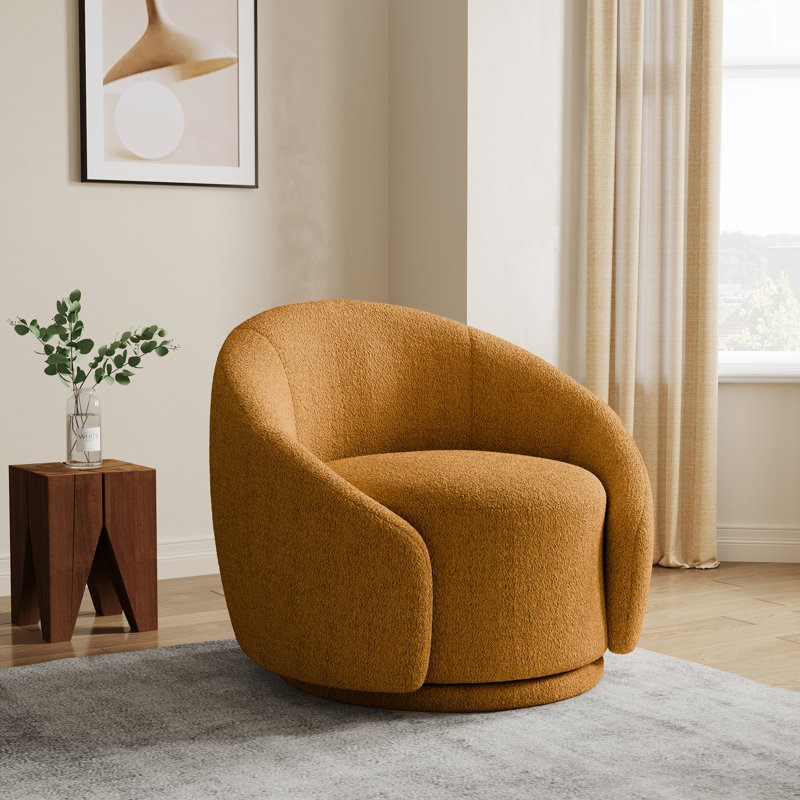 Aunna 89.2Cm Wide Swivel Barrel Chair, Rusted Orange Teddy
