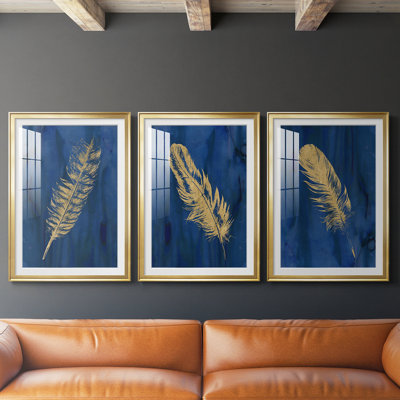Golden Feather I  -Custom Framed  Premium Print W Matt - 3 Pieces