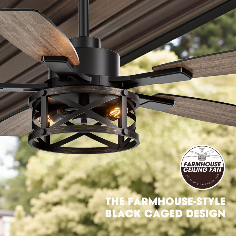 52 Inch Ceiling Fans With Lights And Remote & App Control Farmhouse Ceiling Fan For Bedroom Living Room And Patio Black & Gold