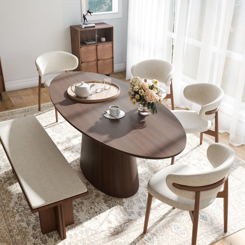 72"×37"W×30"H Oval Wood Pedestal Dining Table, Walnut