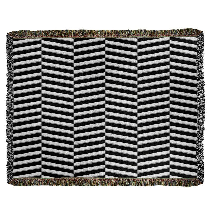 Couverture en coton tissé à rayures fracturées, l 60 po x L 80 po, Noir / Blanc
