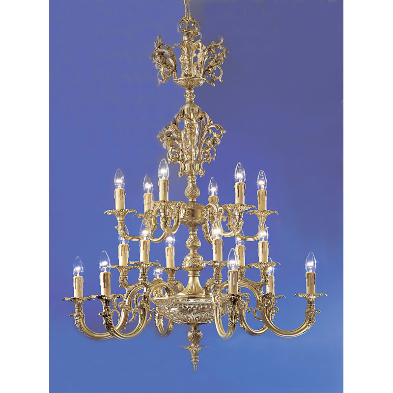 Lustree 18 lumières façon bougie/classique Princeton, Plaqué en or 24 carats, Sans cristal