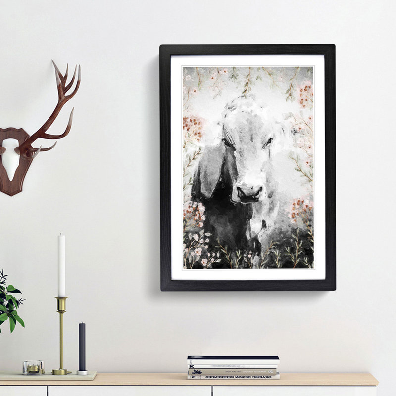 Jersey Cow in the Meadow - Picture Frame Painting Print, 48cm H x 36cm W x 2cm D, Black Framed