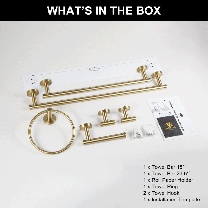 Ensemble de quincaillerie de salle de bain 6 pièces, Or