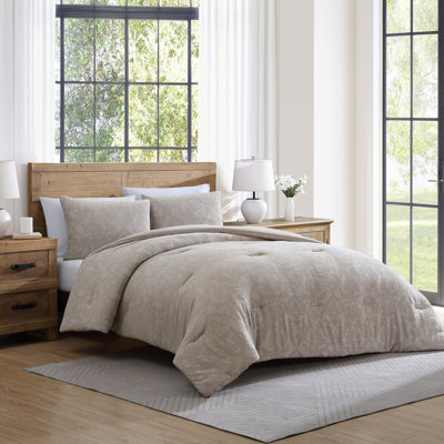 Ensemble d'édredon en coton damassé taupe 3 pièces Camille