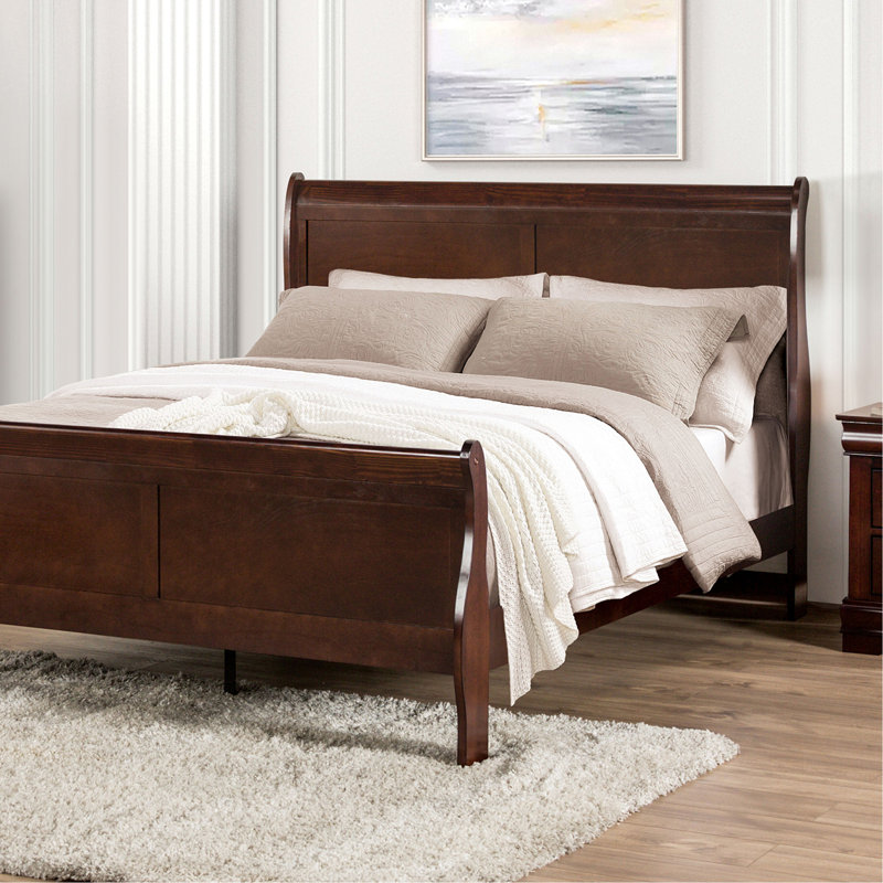 Mobilier de chambre à coucher pour lit 1 pièce Sleigh Design Louis Phillipe, Grand lit, Cerisier