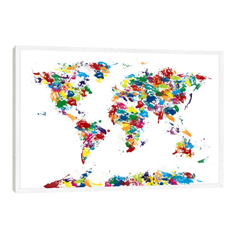 World Map Paint Drops by Michael Tompsett - Print on Canvas, White Floater Framed, 152.5 cm H x 101.5 cm W