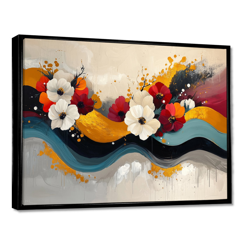 Art mural blanc pour le salon, H 12 po x l 20 po, Cadre flottant, Noir