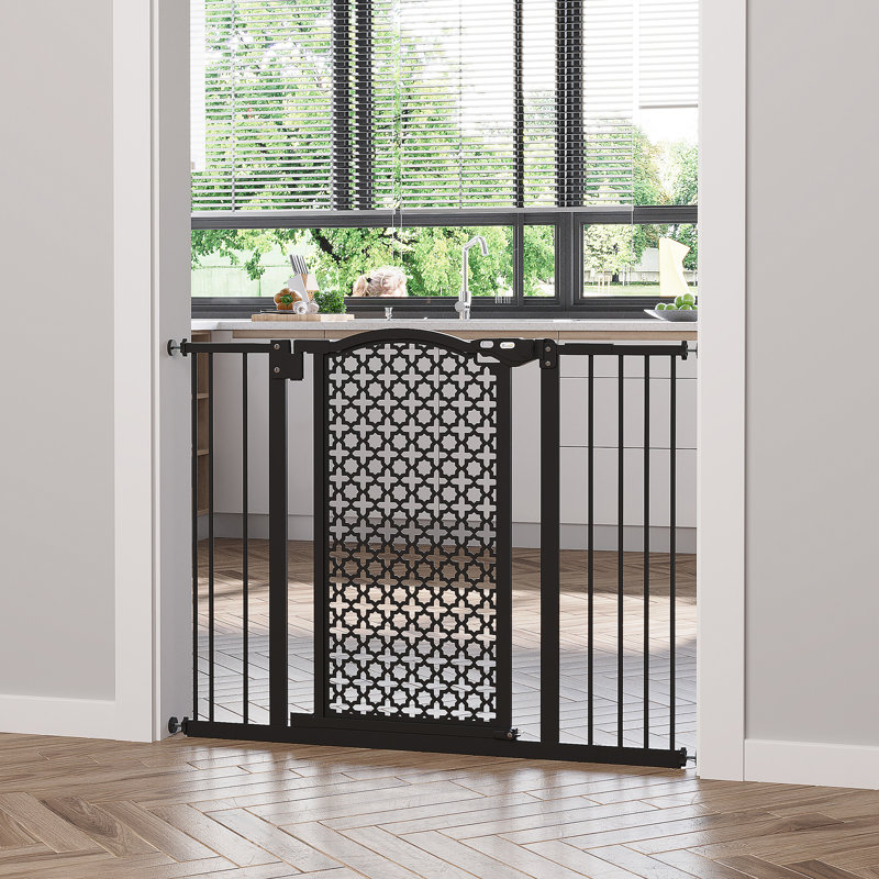 74-105cm Pet Safety Gate Pressure Fit Stair with Double Locking - Black