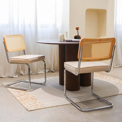 Chaises de salle à manger en velours et rotin avec pieds chromés