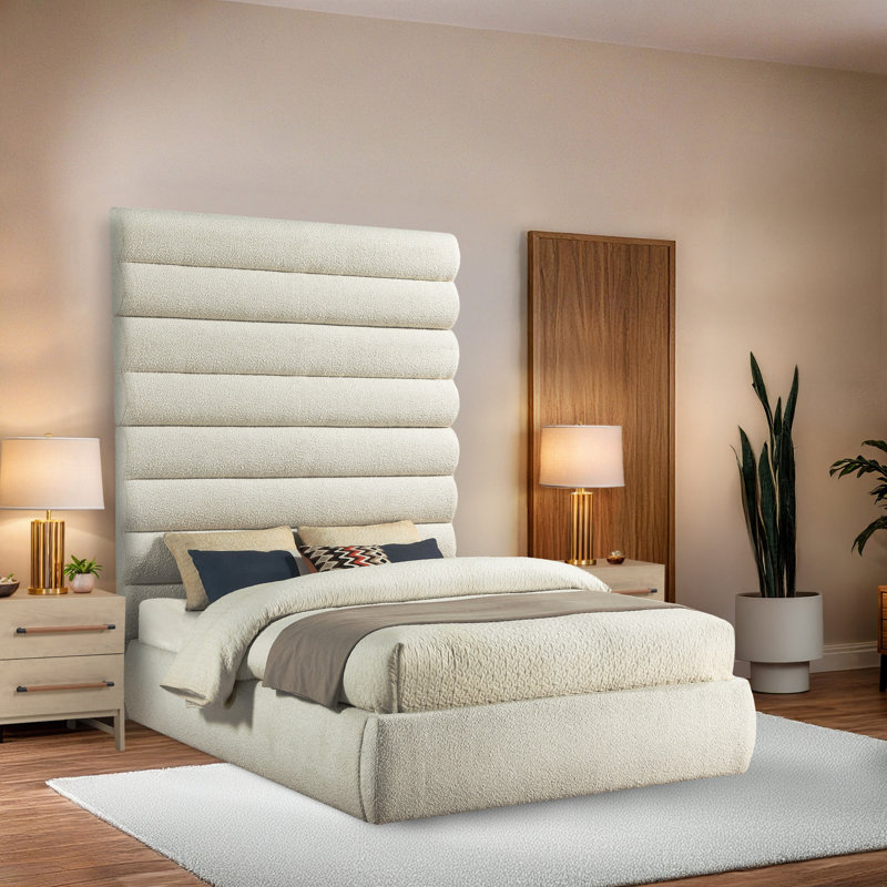 Lit en tissu Adam, Crème, Grand lit, Boucle Fabric
