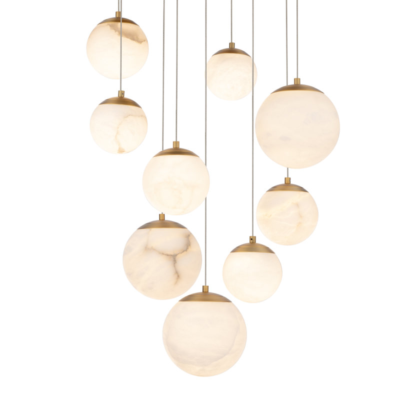 Pisces - Light LED Cluster Pendant, Aged Brass, 5.38" H x 17" W x 17" D, 9