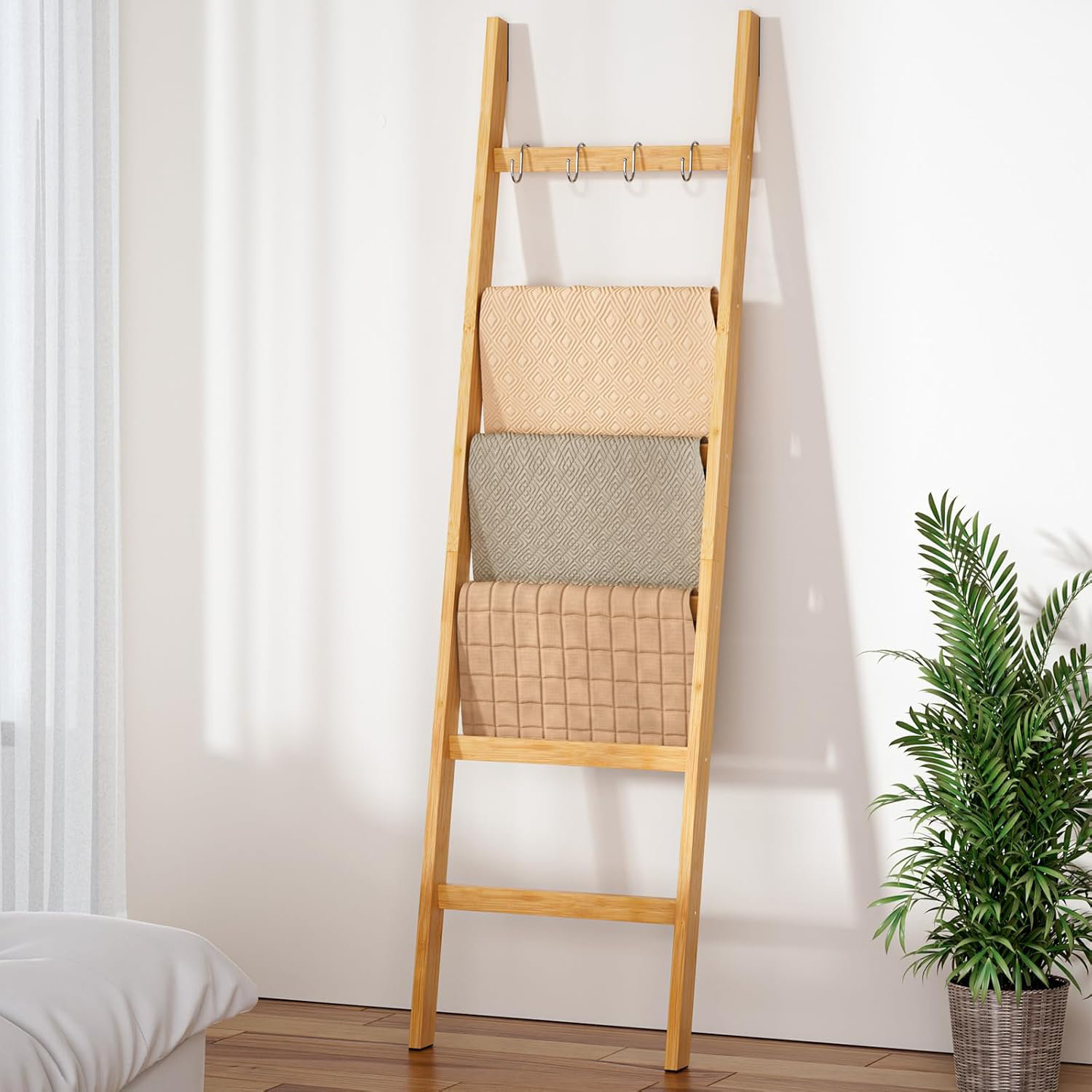 Latitude Run® Blanket Ladder 6-Tier,Bamboo Towel Rack With Anti