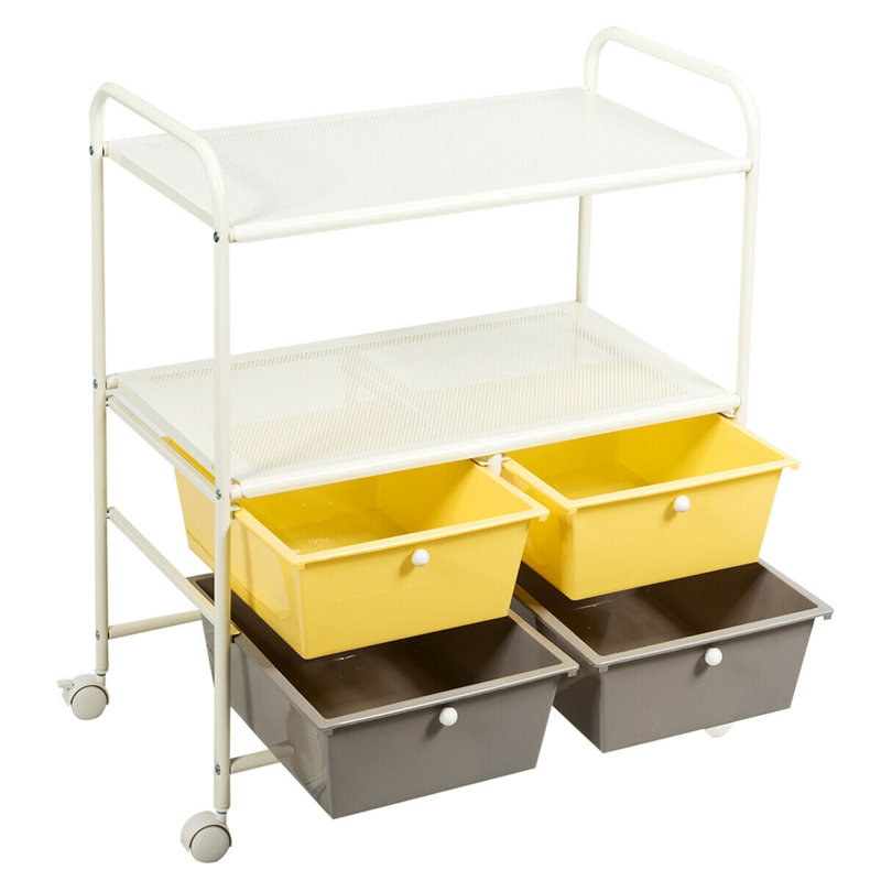 29.5'' H x 25'' W Utility Cart with Wheels, Silver/Yellow/Gray