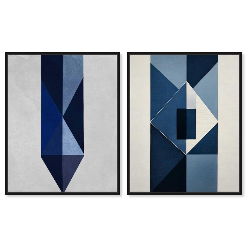 Blues Set Canvas Set of 2 Midcentury Abstract by , Cadre flottant noir, H 20 po x l 16 po