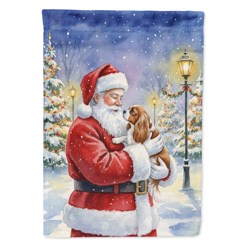 Cavalier Spaniel with Santa Claus House Flag, House Size, Cavalier Spaniel