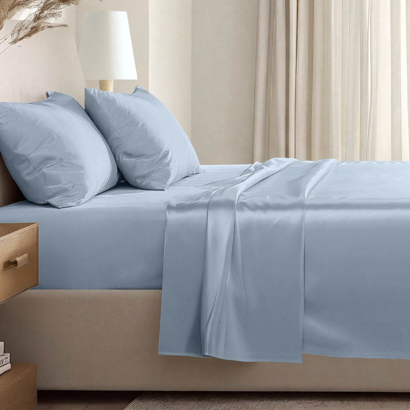 400 Thread Count Sateen Sheet Set, Dusty Blue, Twin Extra Long Sheet Set with 1 Pillowcase