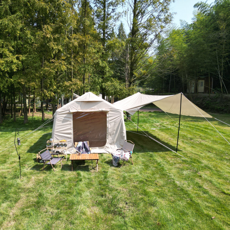 Tente de camping gonflable avec pompe, Beige