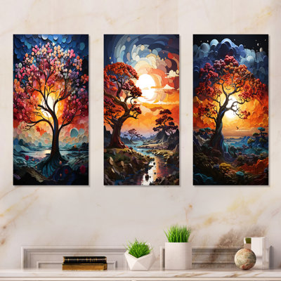 Baobab africain aux couleurs de l'arc-en-ciel - ensemble d'art mural sur toile arbre baobab de 3