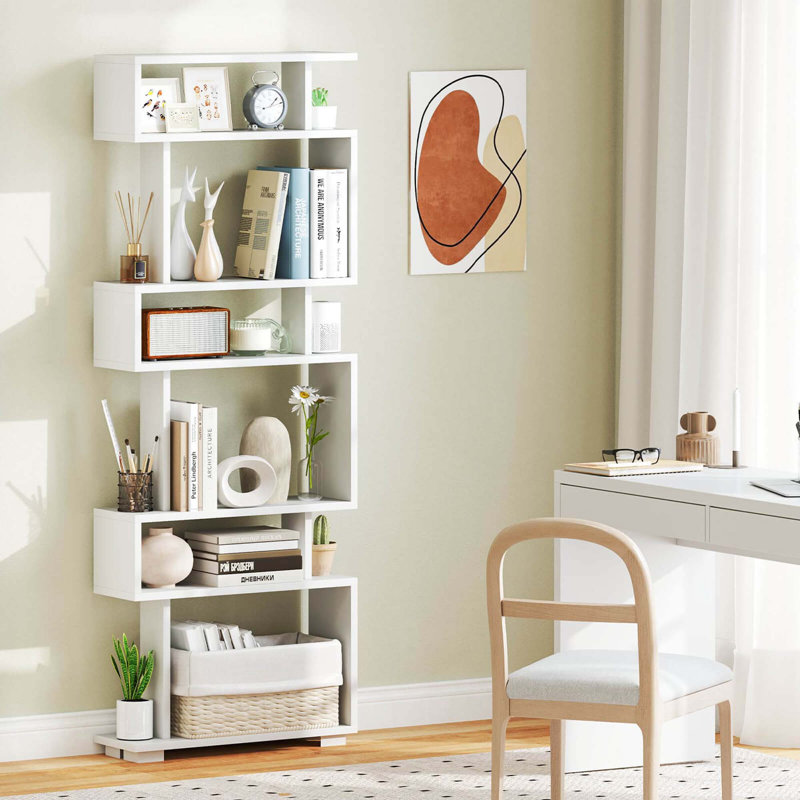 2 PCS Bookcase 6-Tier Bookshelf with Anti-Tipping Kit Freestanding Display Shelf , White