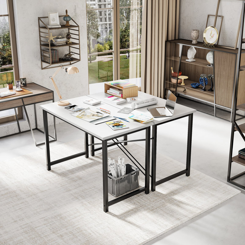 47 Inch Metal Base Writing Desk, White, 29.69" H x 47" W x 19.69" D