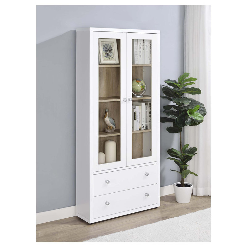 Vitrine à porte en verre moderne avec tablettes réglables, Blanc