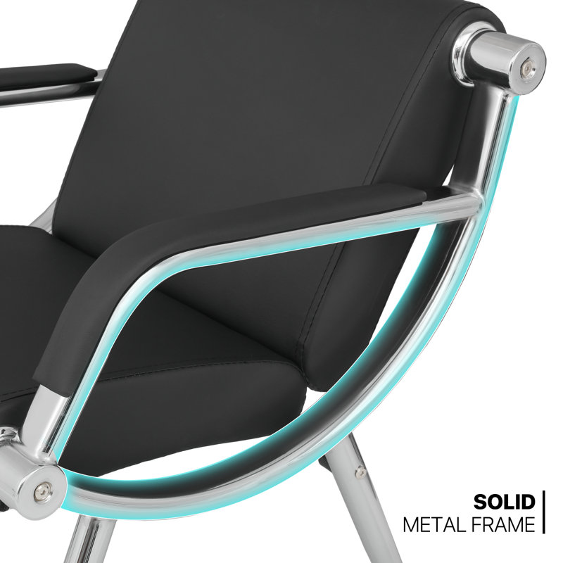 Black Leather Reception Chair with Chrome Iron Frame