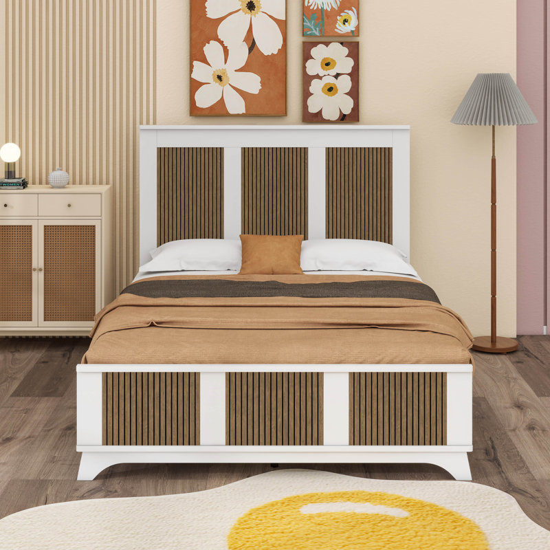 Lit plateforme en bois Farmhouse Modern, Complète, Blanc