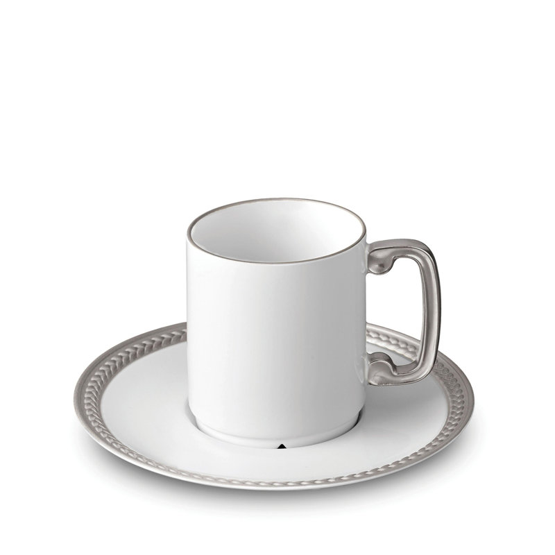 Soie Tressée Espresso Cup + Saucer, White/Platinum
