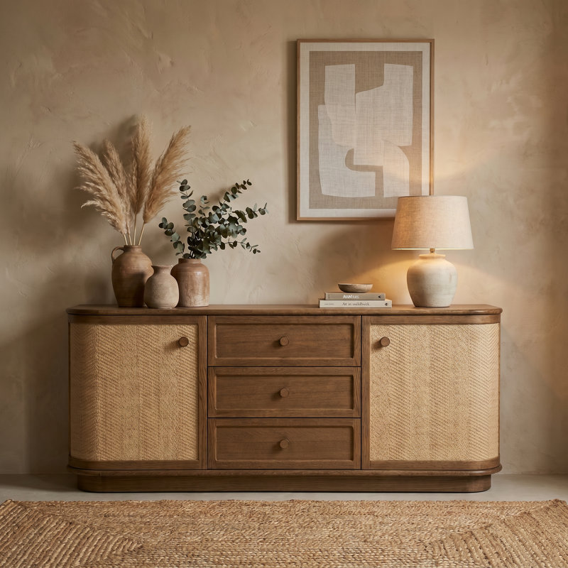 Bastian 71” Oak and Rattan Sideboard