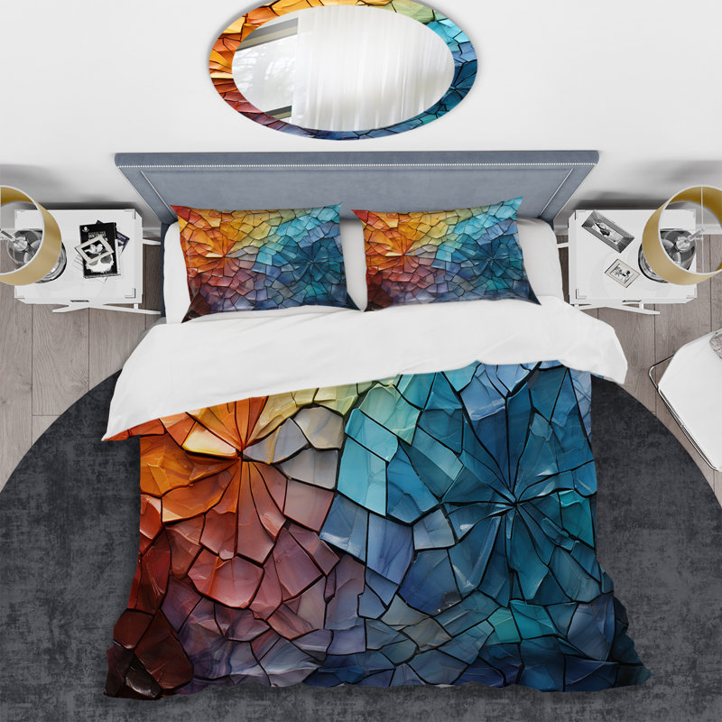 Colorful Mosaic II - Ensemble de housse de couette Abstract Collages - Microfibre de polyester