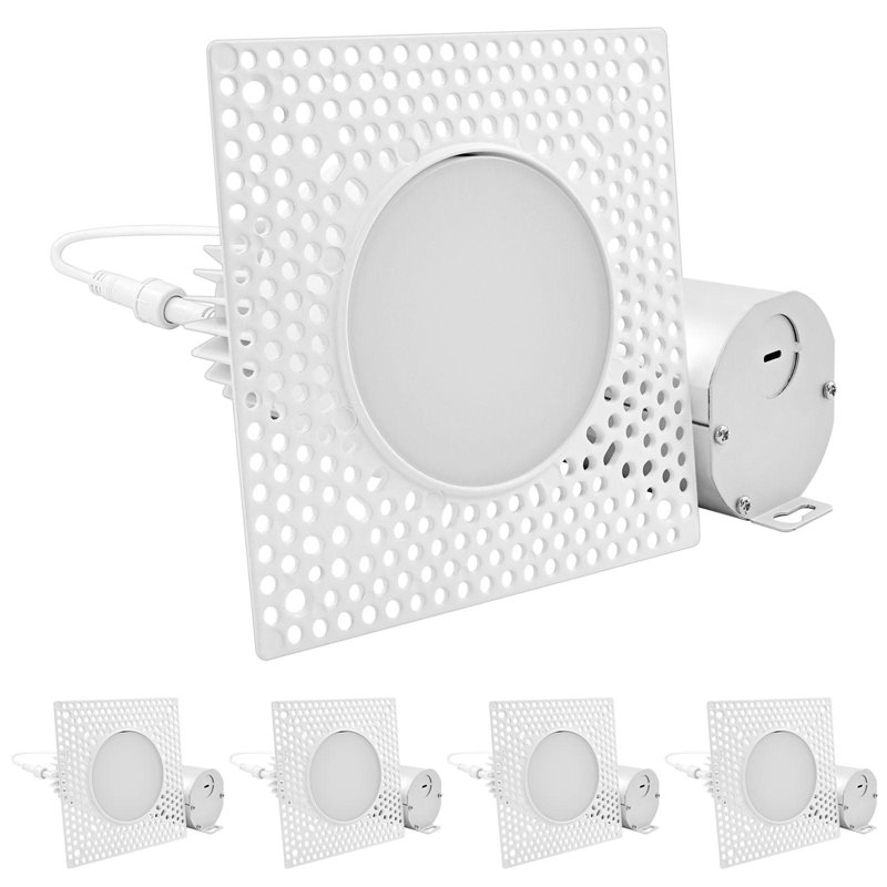 Luxrite 3 Inch Trimless Recessed LED Light with J-Box 15W, 5CCT Dimmable Spotlight, 1100LM Damp Rated, IC Rated, Plaster Ceiling Light ETL 4 Pack