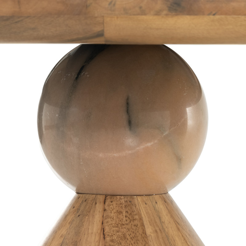 Bibianna Round Solid Wood Dining Table, Smoked Honey/Blush Marble