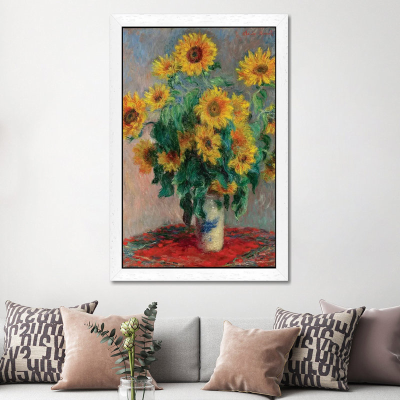 Bouquet Of Sunflowers, 1881 by Claude Monet - Painting on Canvas, 66.04 cm H x 45.72 cm W, White Framed