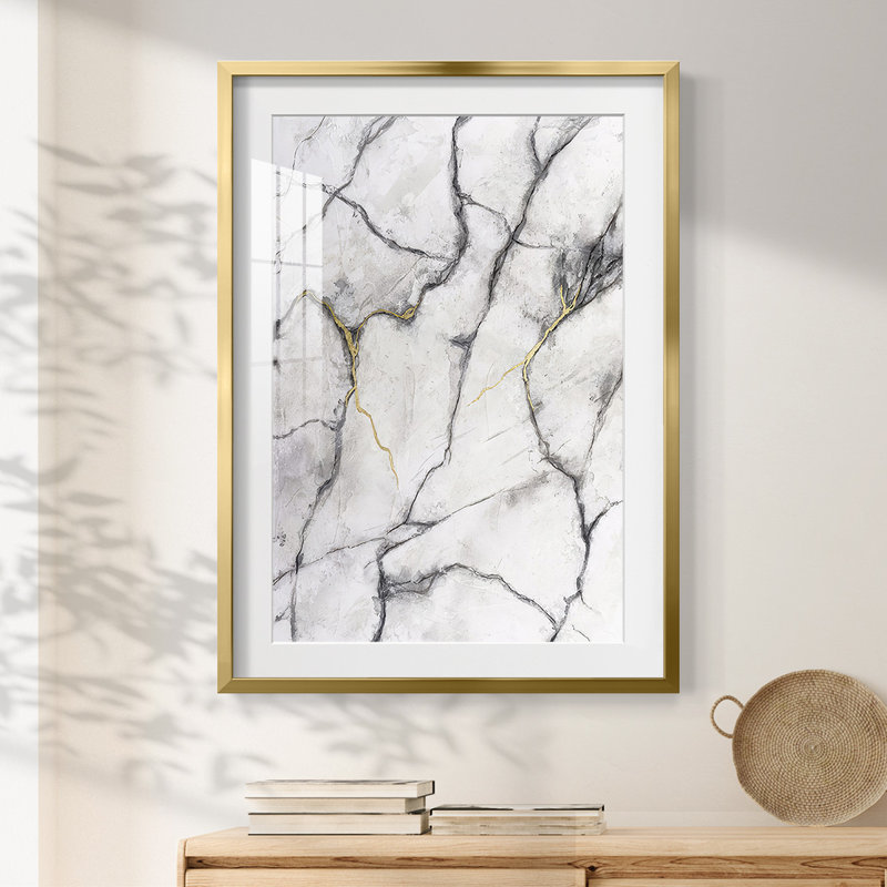 White Marble I -Framed Print, 25.5" H x 17.5" W, Gold