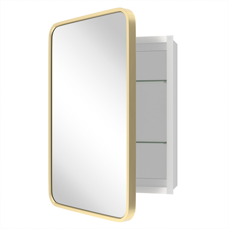 Anaahat Framed Medicine Cabinet Mirror Adjustable, Gold, 30" H x 19" W x 3.8" D