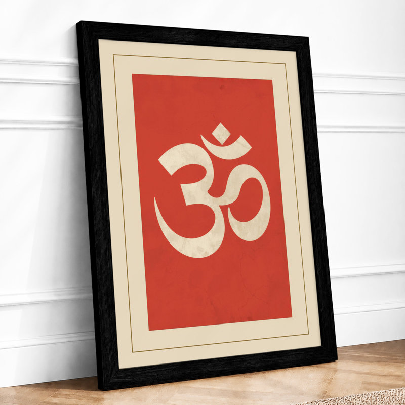 Om in Red Minimalist - Framed Print, A4 - 29.7 x 21.0 cm, Black
