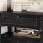 Ensemble de 2 tables de chevet en rotin avec station de charge, table de chevet, noir