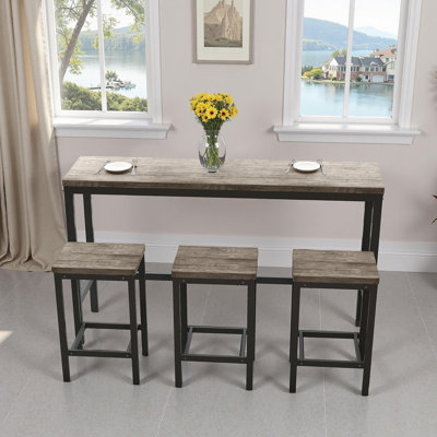 Modern Design Kitchen Dining Table, Pub Table, Long Dining Table Set With 3 Stools, Easy Assembly, Brown Gray (Same SKU:W75753849)