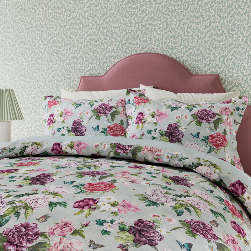 Summer Peony Cotton Duvet Cover Set, Double Duvet Cover + 2 Double Pillowcases