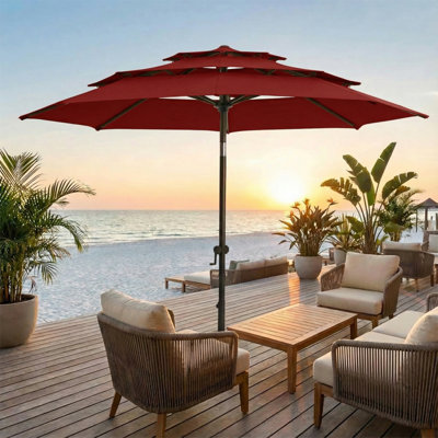 3-Tier Market Patio Umbrella with Push Button Tilt and Crank