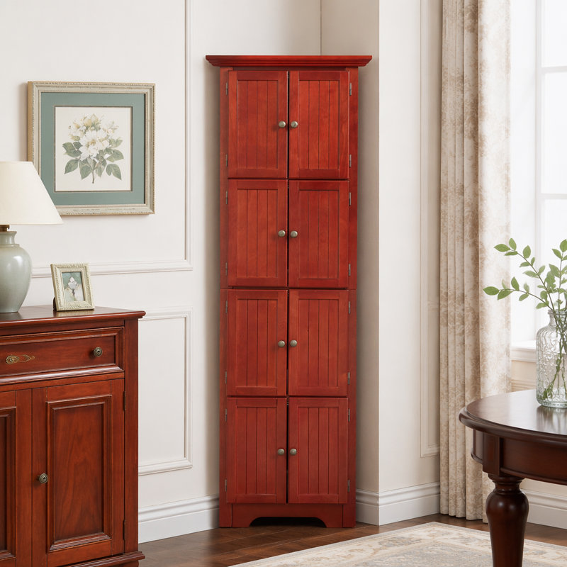 Armoire de rangement pour garde-manger de coin à 4 niveaux avec 8 portes, maximisant l'espace et l'efficacité organisationnelle dans n'importe quelle pièce