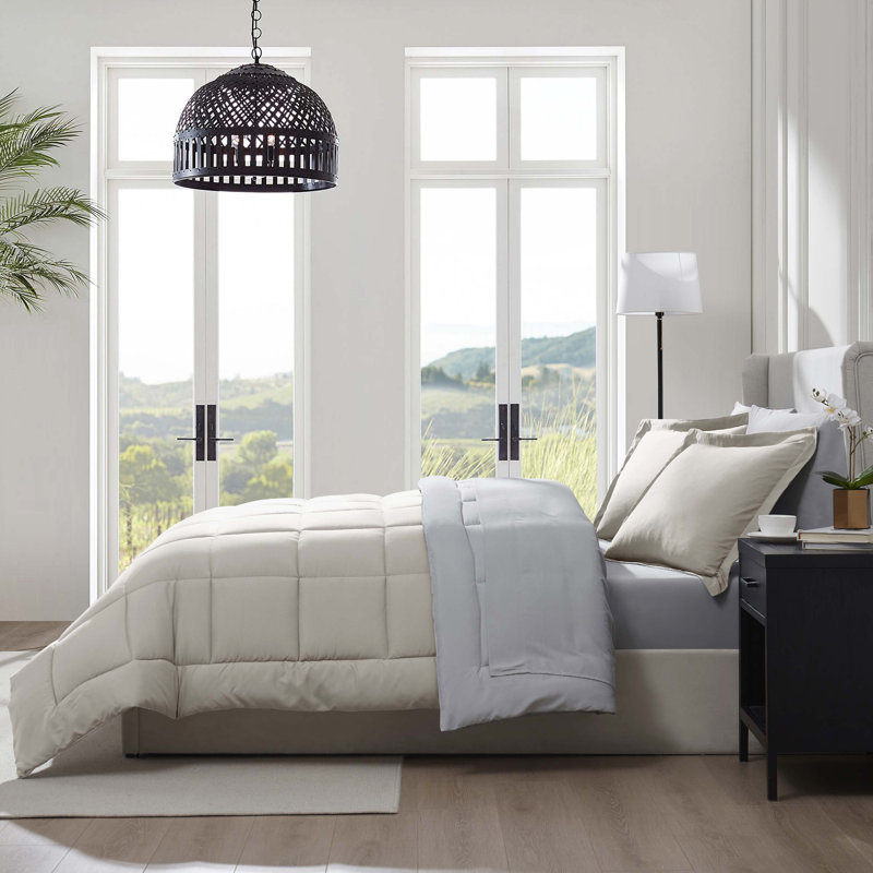 Bed-in-A-Bag Reversible Comforter Set with Bed Sheets & Memory Foam Cooling Pillows, Linen