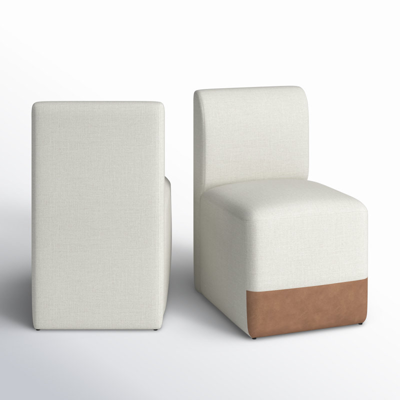 Bralan Polyester Blend Upholstered Side Dining Chair with Casters, Linen and Cognac Performance Linen